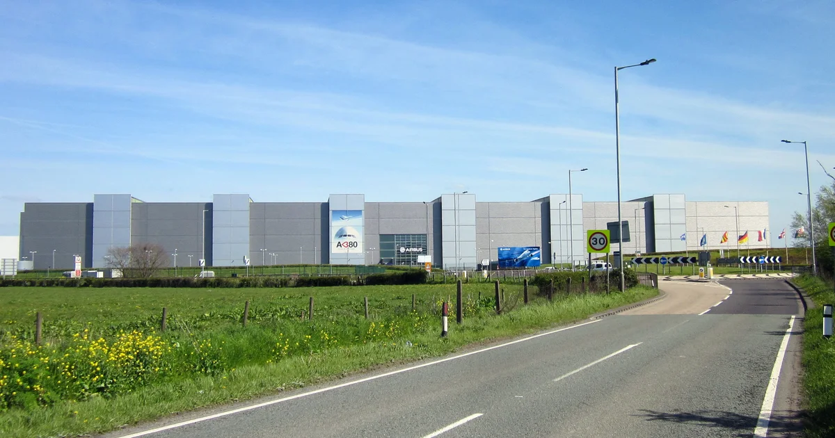 The Airbus wing factory at Broughton, Flintshire, seen from across the site.