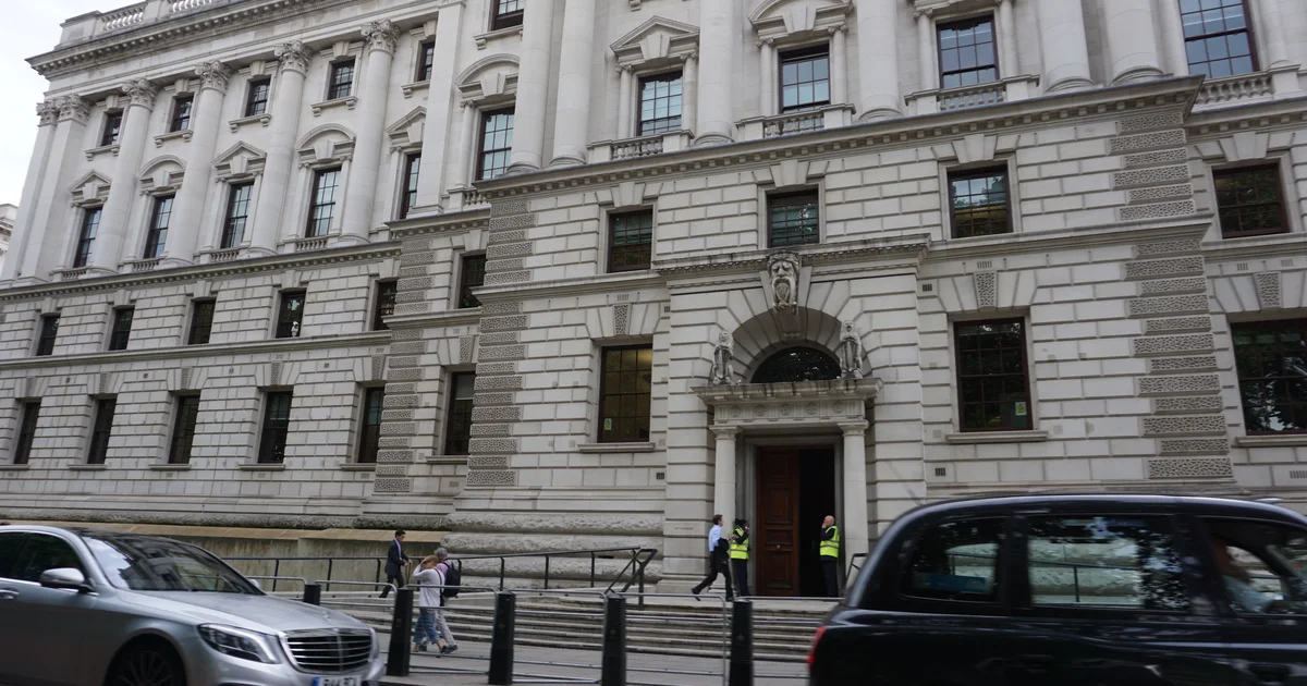 Her Majesty's Treasury building, Westminster, London, seen from the street.