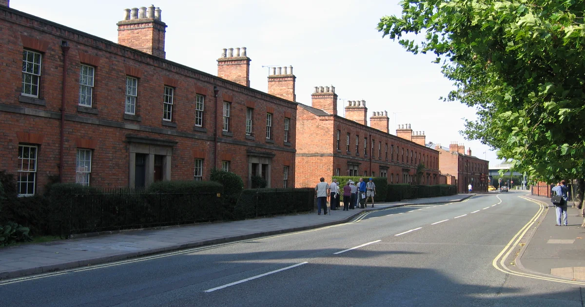 Railway Terrace, a row of 1840s railway workers' cottages near Derby station.