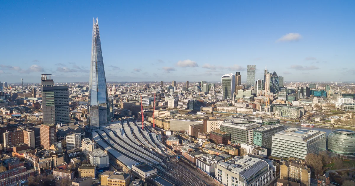The Shard skyscraper rising above the London skyline.
