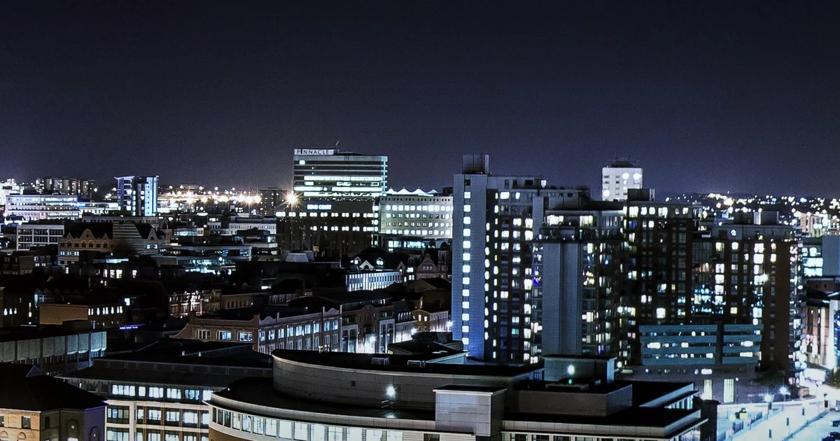 Leeds skyline at night.